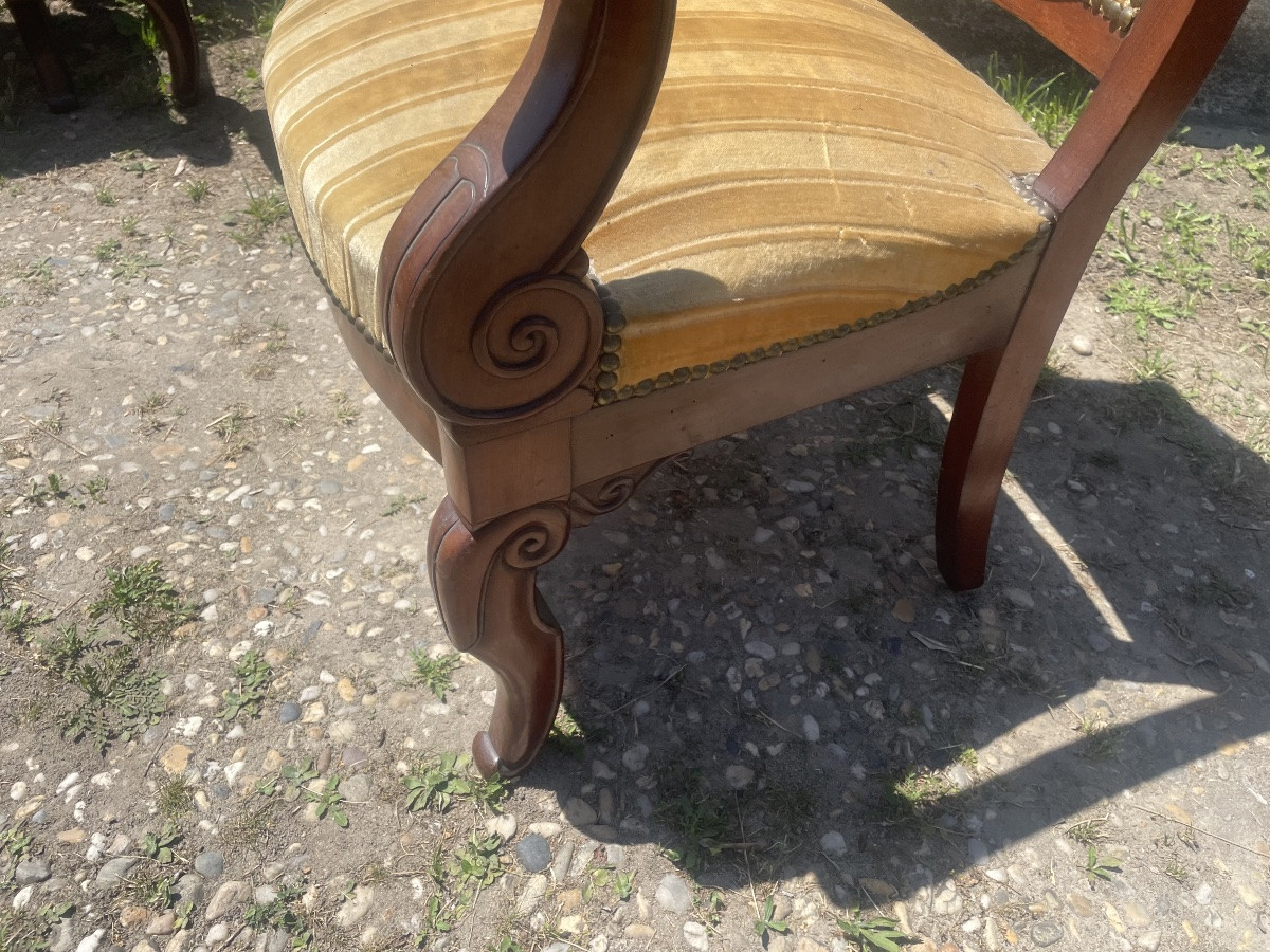 Ensemble de 4 fauteuils et guéridon empire -photo-8