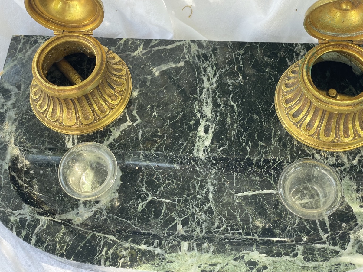 Marble And Gilt Bronze Inkwell 19th Century-photo-3