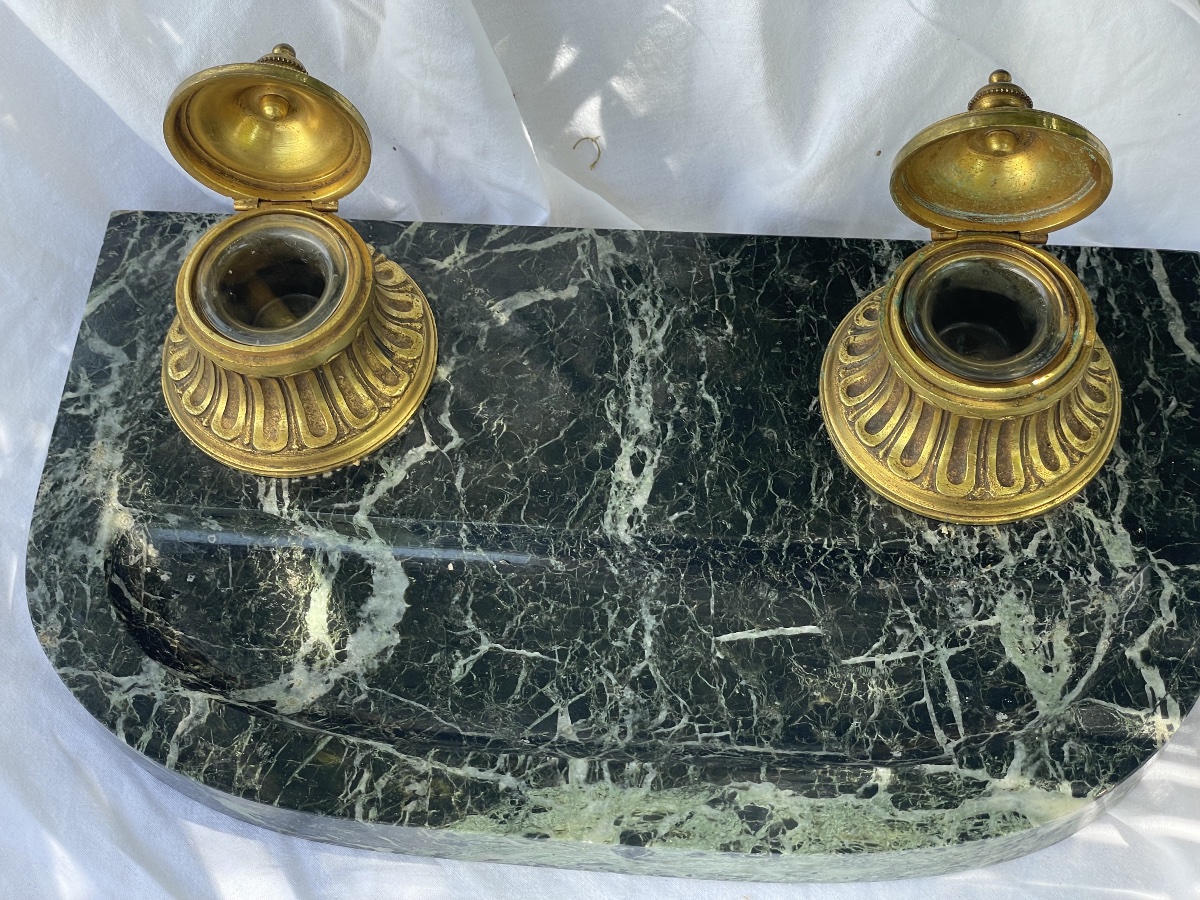 Marble And Gilt Bronze Inkwell 19th Century-photo-4