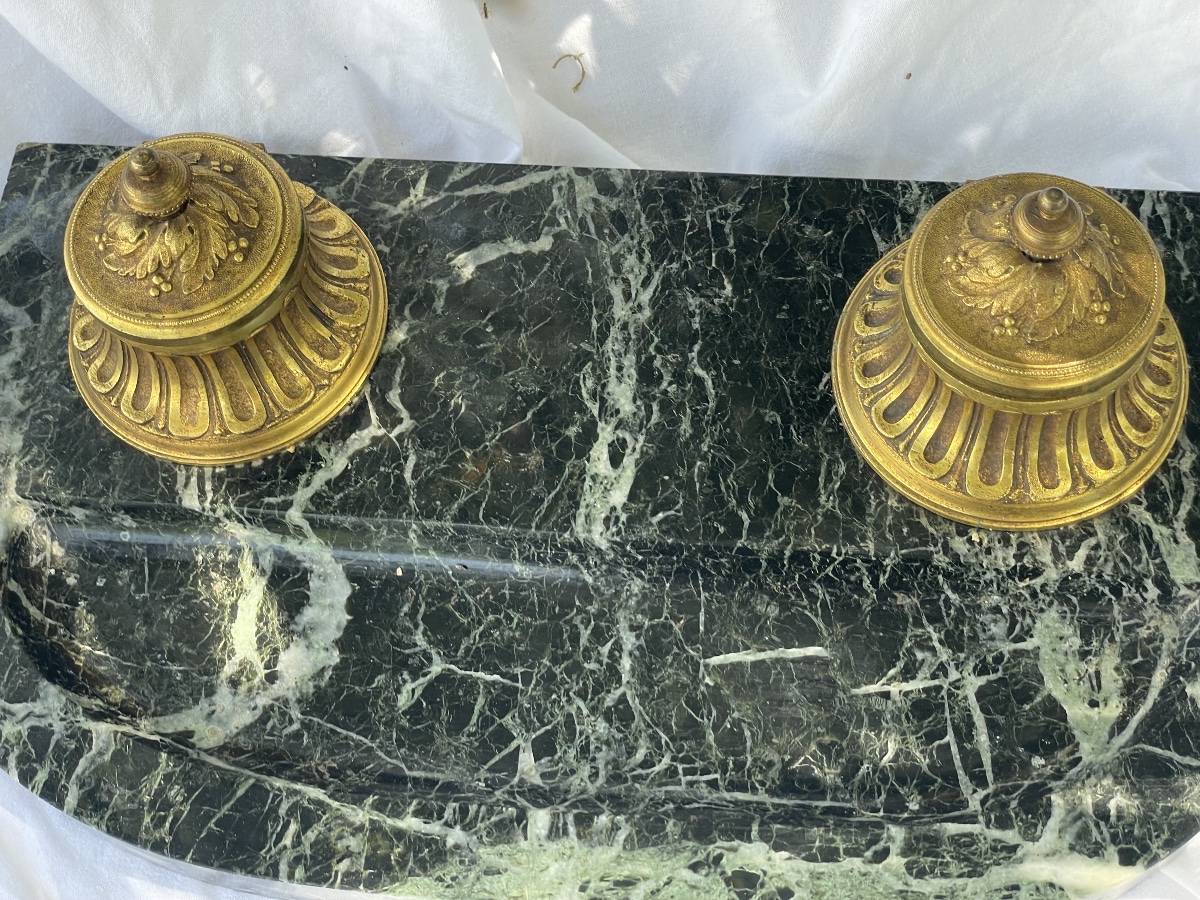 Marble And Gilt Bronze Inkwell 19th Century-photo-3