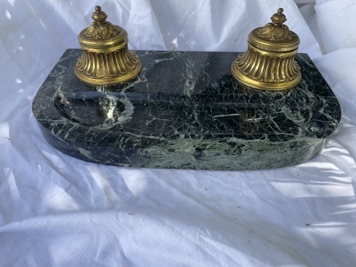 Marble And Gilt Bronze Inkwell 19th Century-photo-7