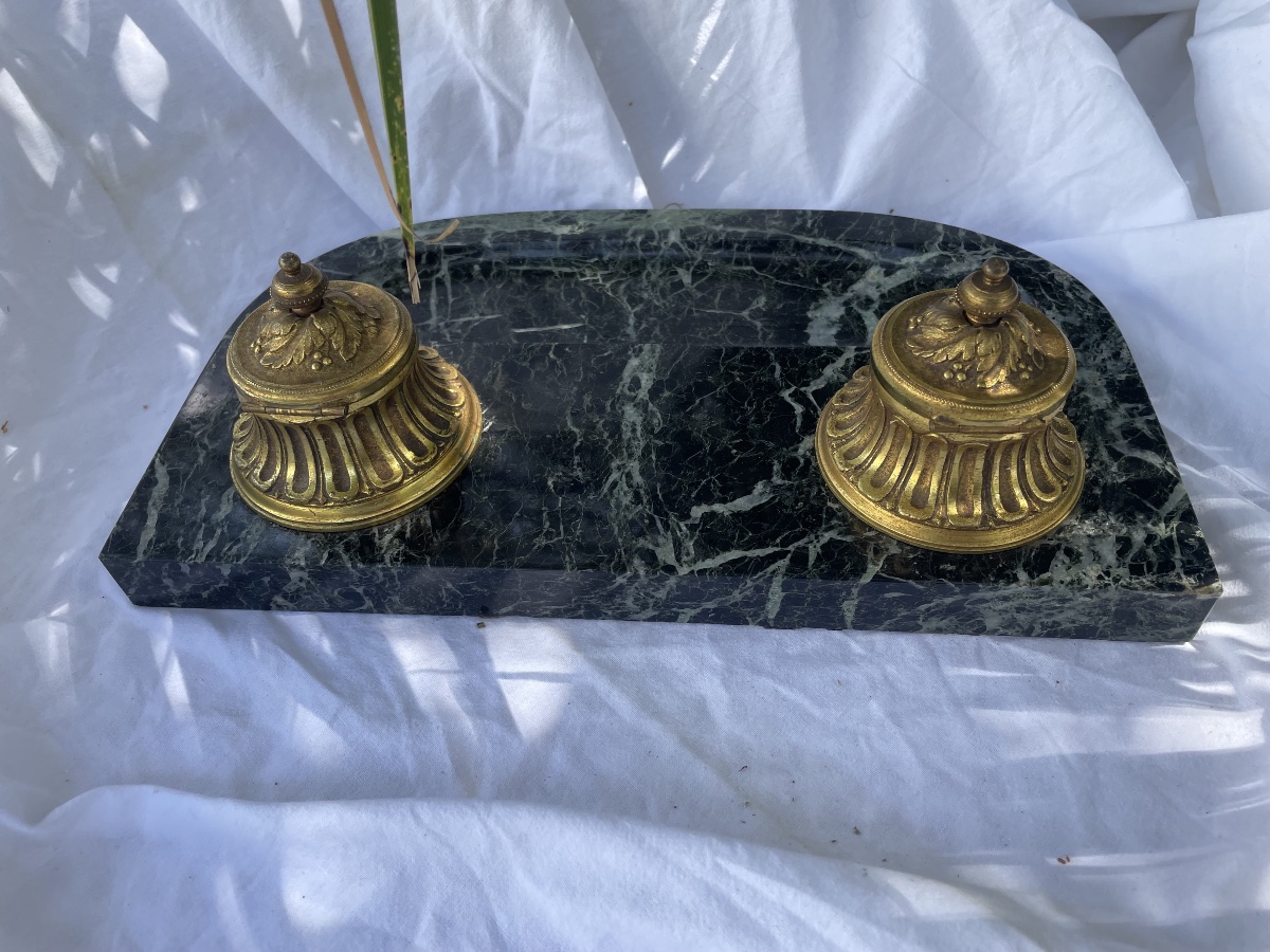 Marble And Gilt Bronze Inkwell 19th Century-photo-8