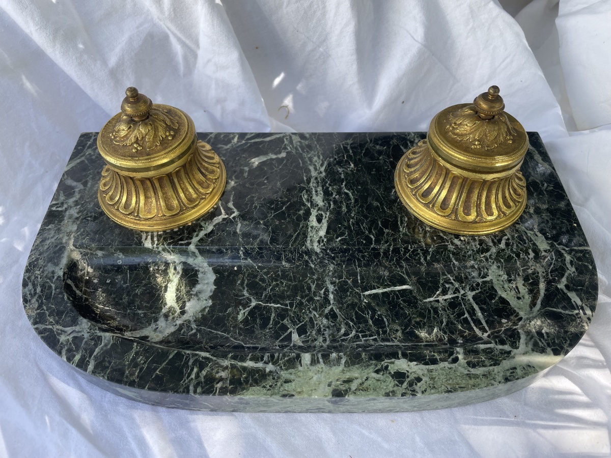 Marble And Gilt Bronze Inkwell 19th Century