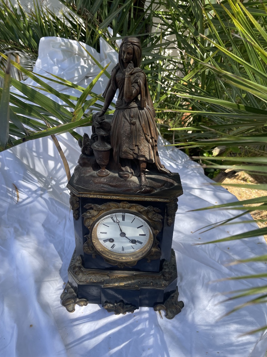 Pendule XIX eme bronze et marbre -photo-4
