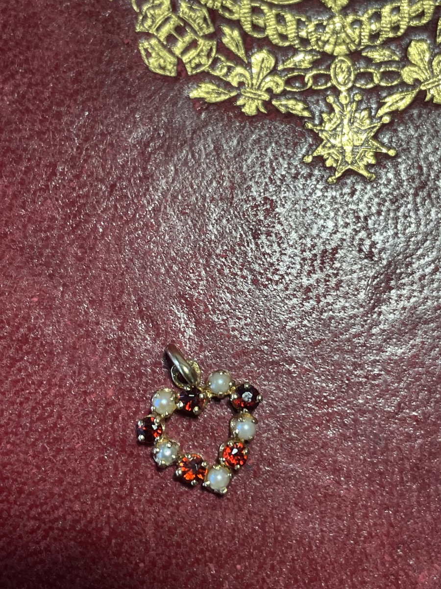 Pendentif cœur or perles et grenats -photo-2