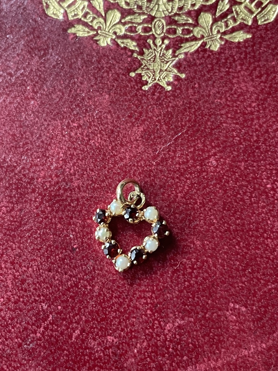 Pendentif cœur or perles et grenats -photo-2