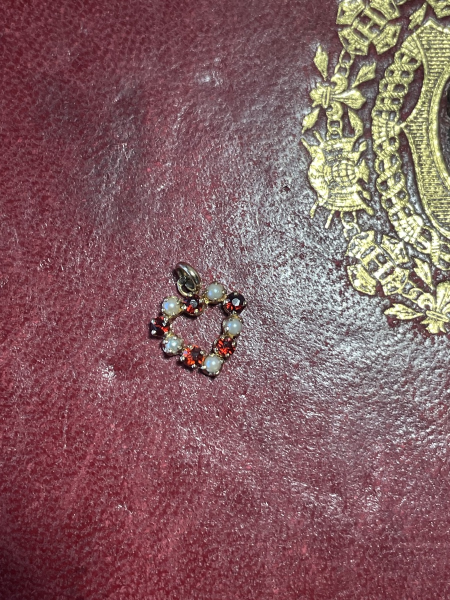 Pendentif cœur or perles et grenats -photo-3