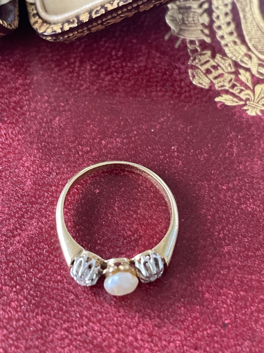 Gold Ring . Pearl And Rose Diamonds-photo-4