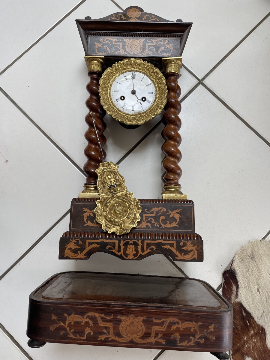 Pendule portique marqueterie XIX eme -photo-1