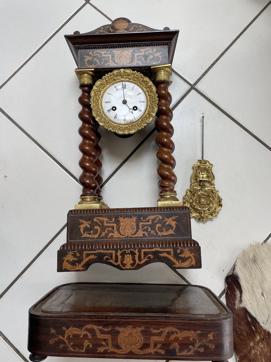 Pendule portique marqueterie XIX eme -photo-2