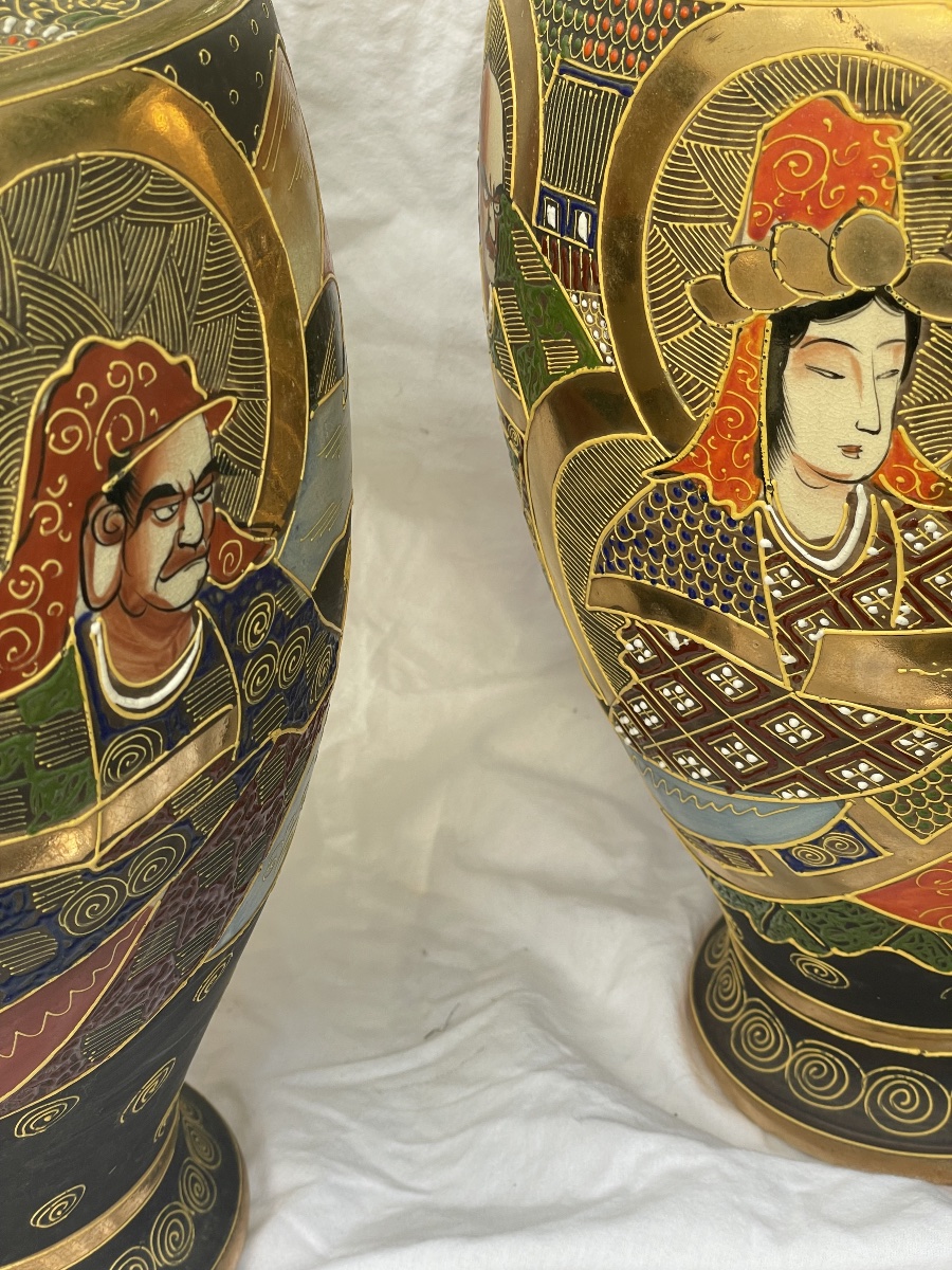 Paire de grands vases de Satsouma Japon -photo-5