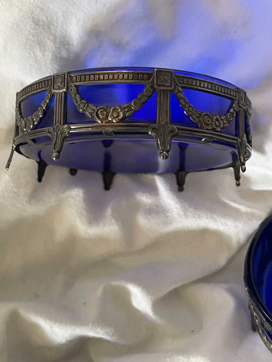 Quatre Salerons argent et cristal bleu -photo-2