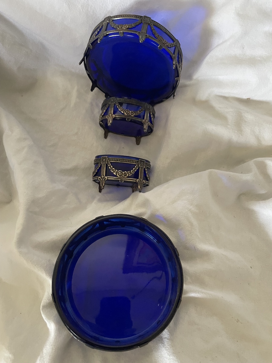Quatre Salerons argent et cristal bleu -photo-3