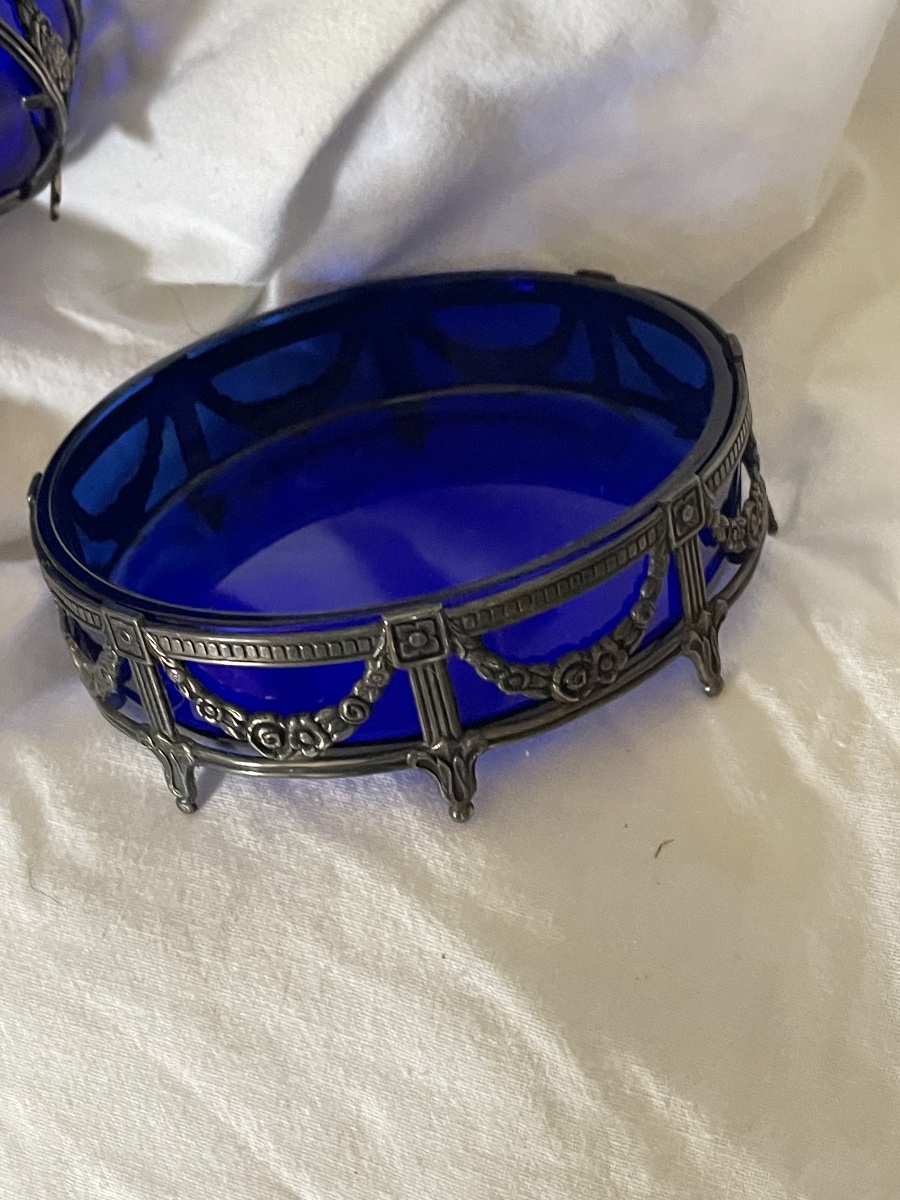 Quatre Salerons argent et cristal bleu -photo-6