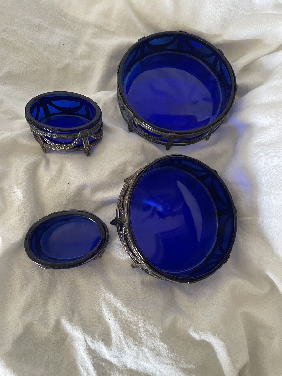 Quatre Salerons argent et cristal bleu -photo-7