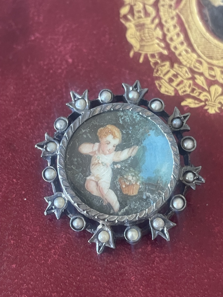 18th-century Miniature Silver Brooch With Pearls -photo-2
