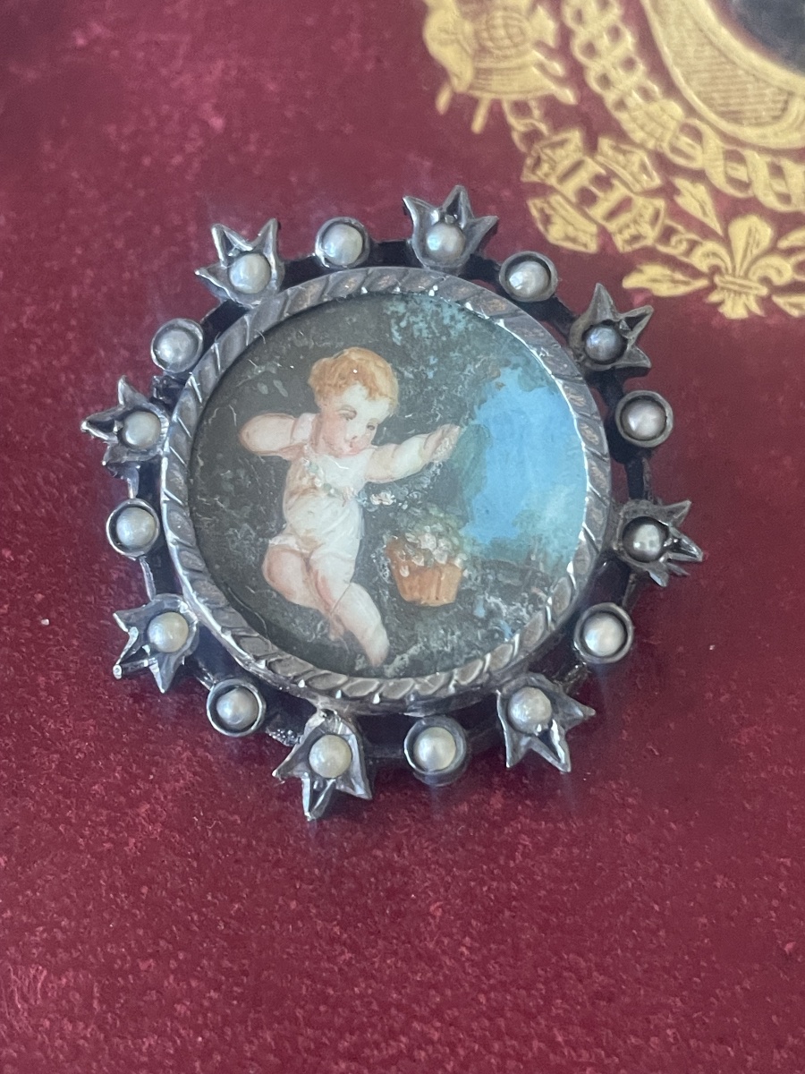 18th-century Miniature Silver Brooch With Pearls -photo-3