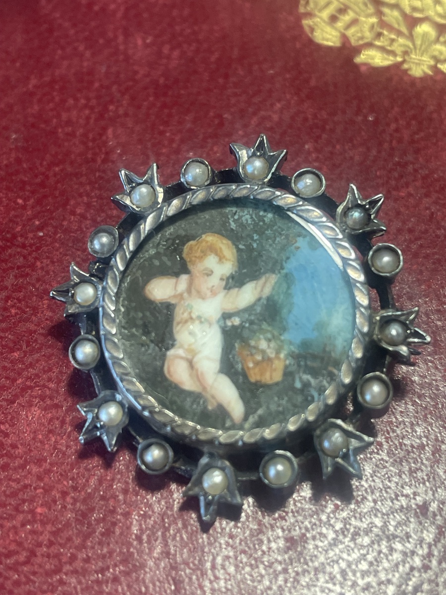 18th-century Miniature Silver Brooch With Pearls -photo-4