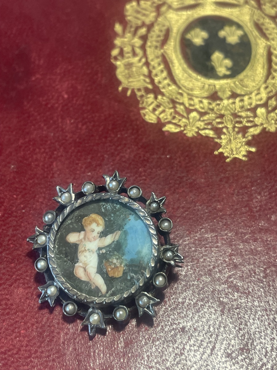 18th-century Miniature Silver Brooch With Pearls -photo-5