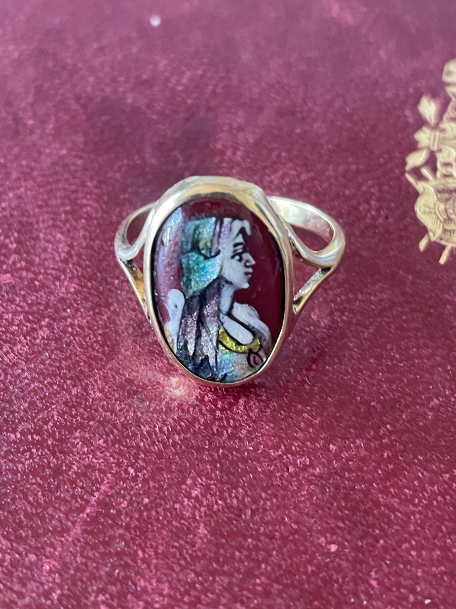 Gold Ring With Enamel Figure 