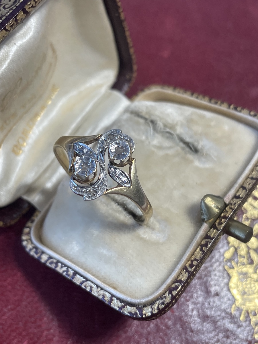 Bague or et roses diamants -photo-2