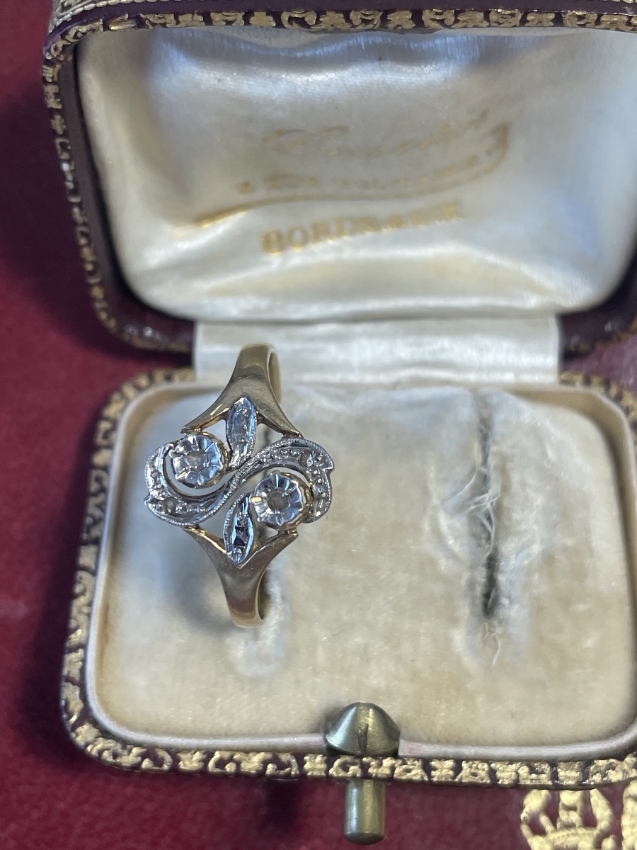 Bague or et roses diamants -photo-3