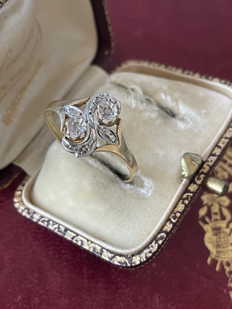 Bague or et roses diamants 