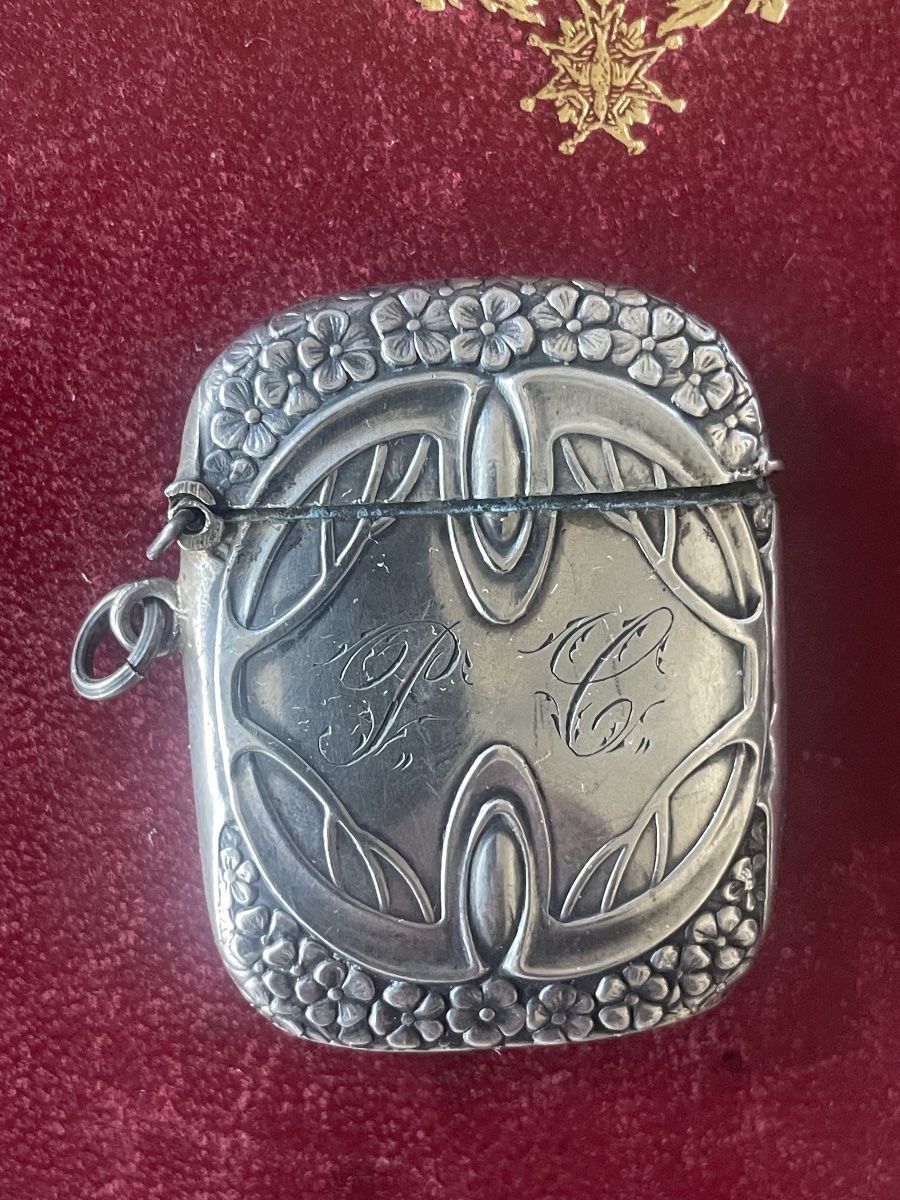 Boîte allumette pyrogène argent art nouveau 