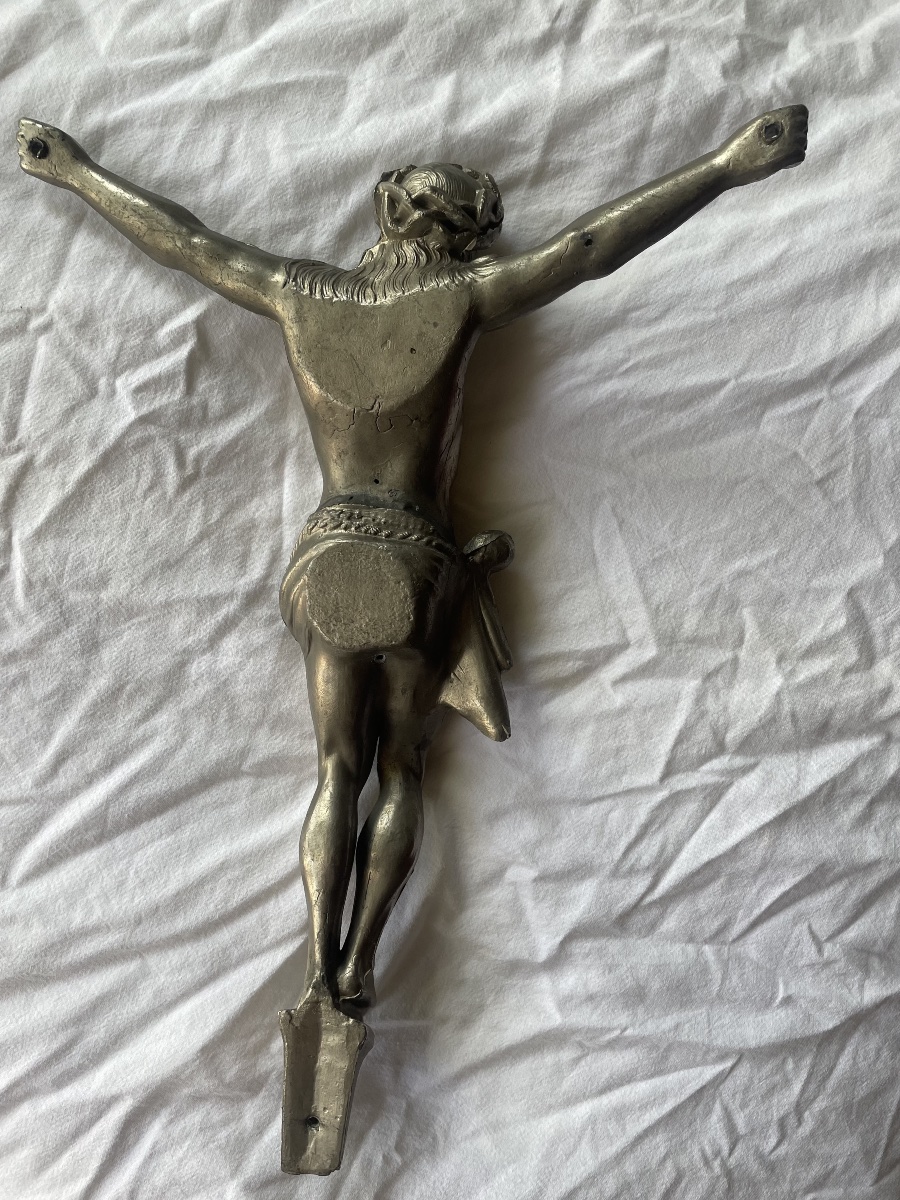 Grande Sculpture métal argenté du Christ -photo-5