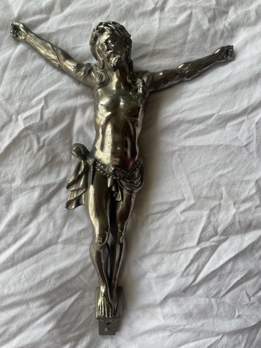 Grande Sculpture métal argenté du Christ -photo-8