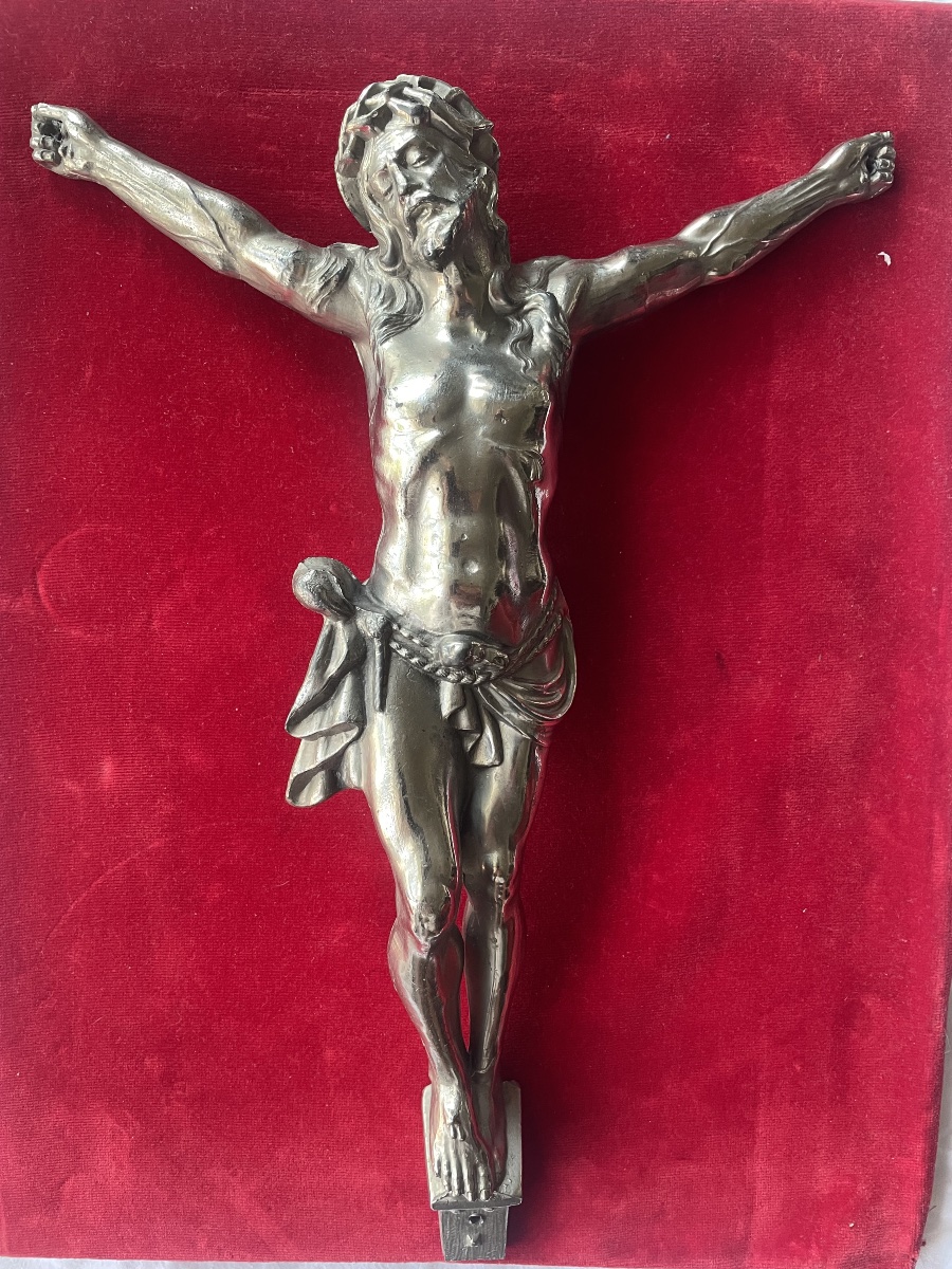Grande Sculpture métal argenté du Christ 