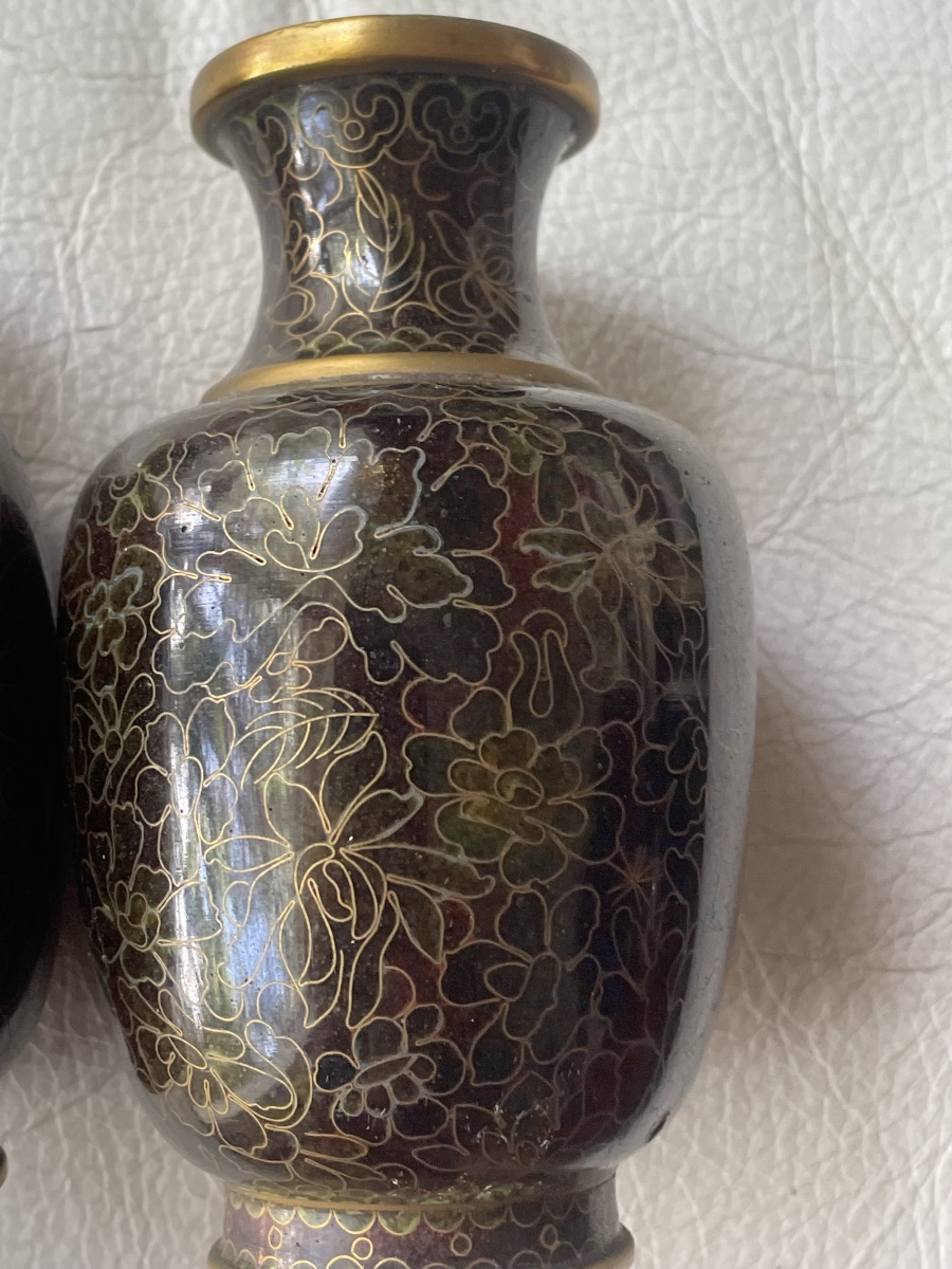Paire de vases cloisonnés asiatiques -photo-1