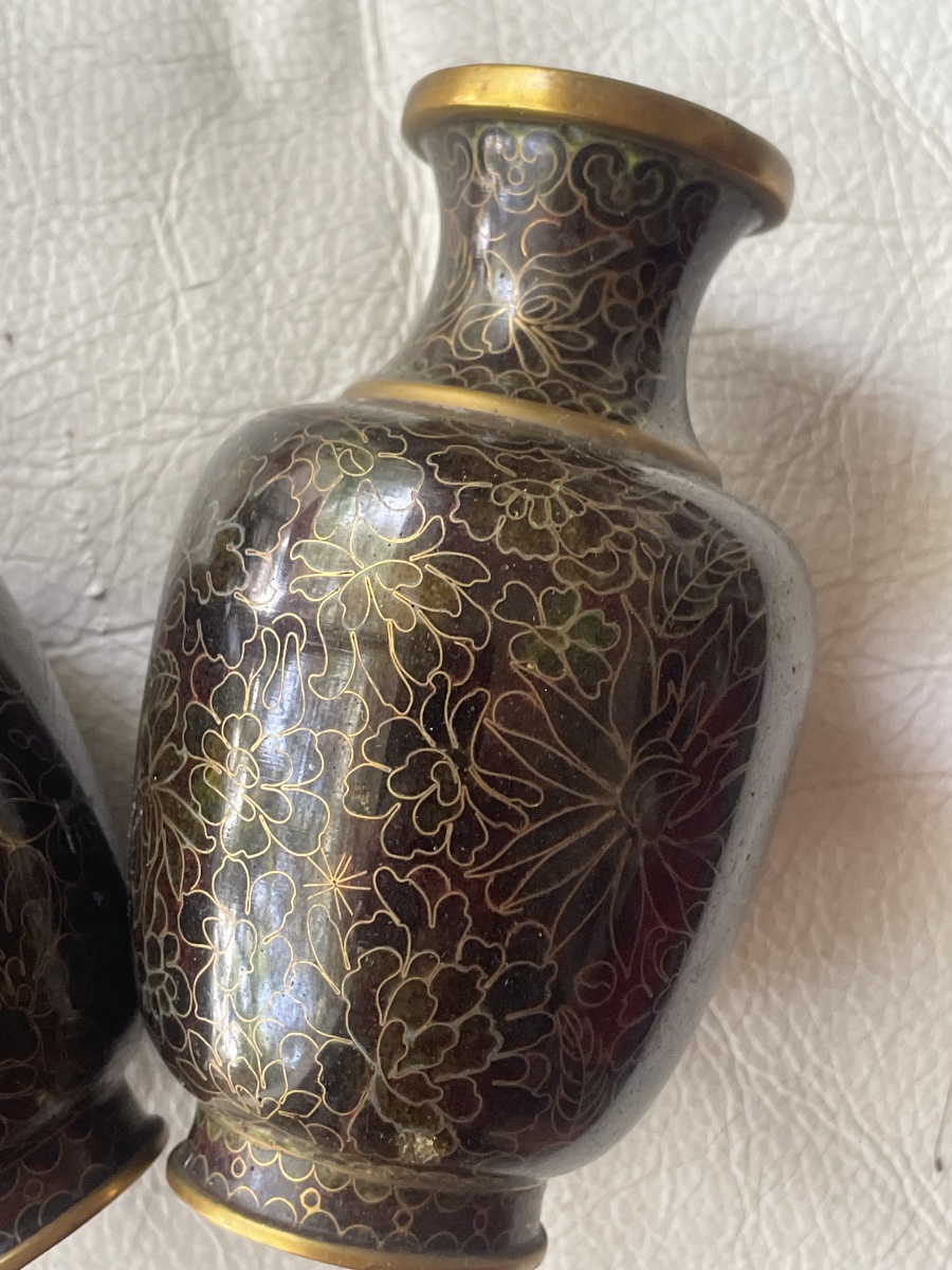 Paire de vases cloisonnés asiatiques -photo-3