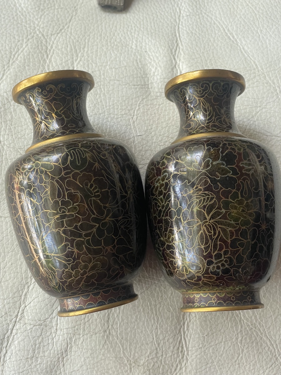 Paire de vases cloisonnés asiatiques -photo-5