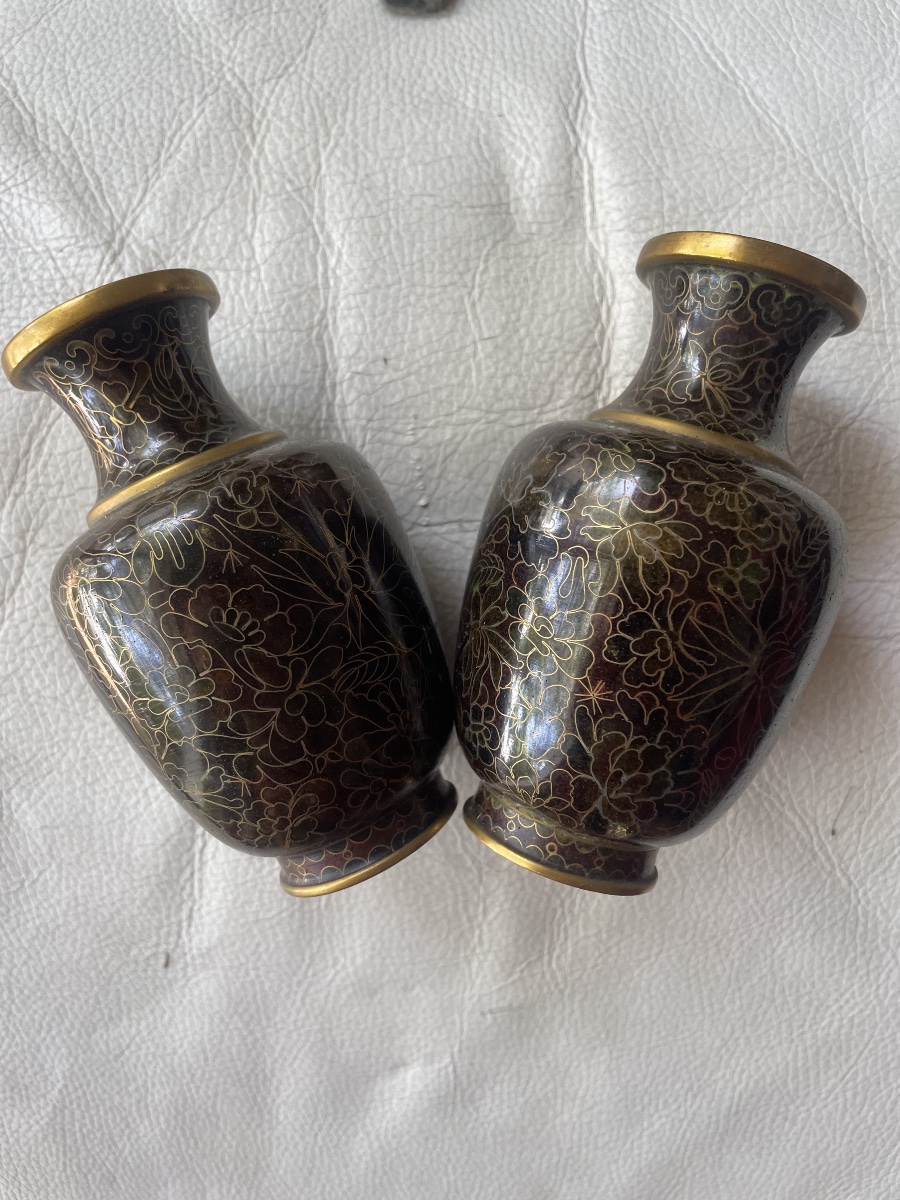 Paire de vases cloisonnés asiatiques -photo-7