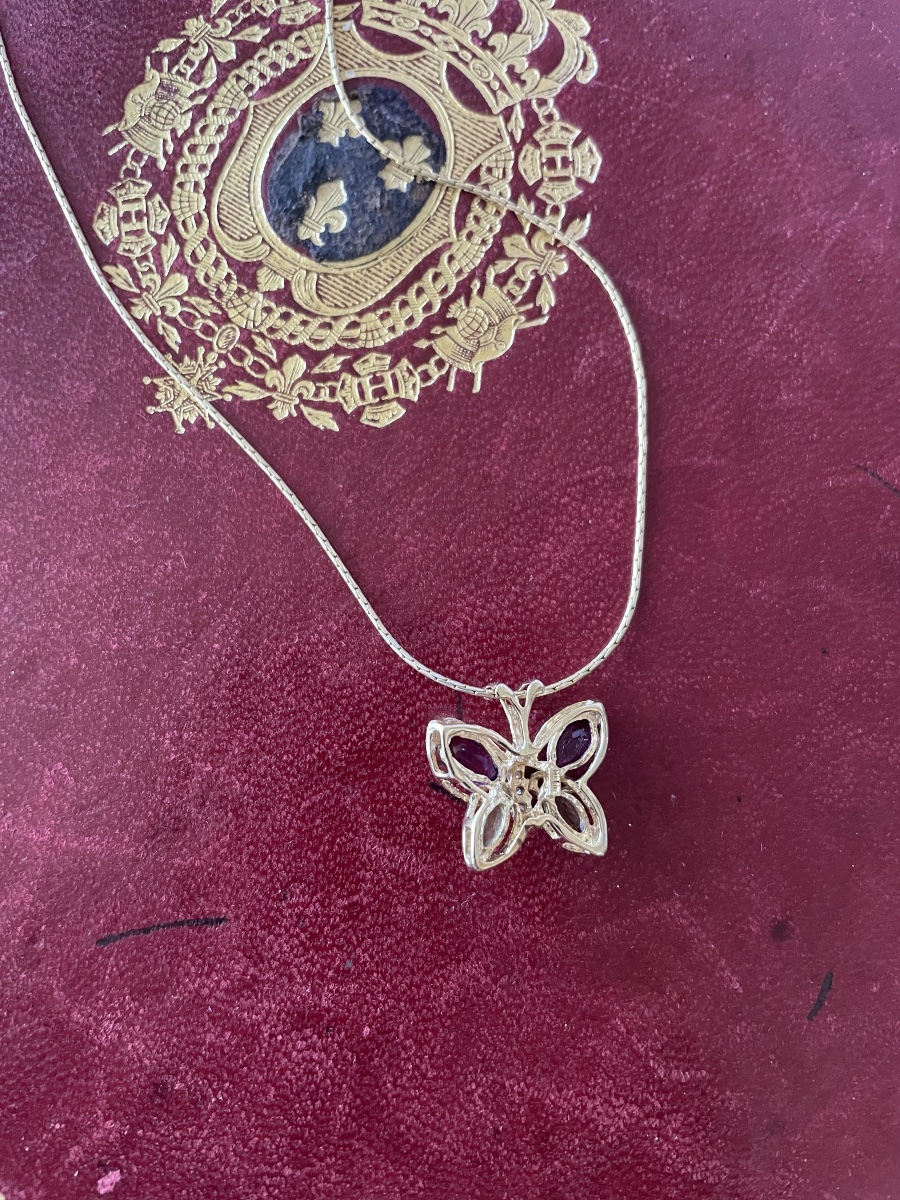 Pendentif papillon or améthystes, péridots et brillants -photo-1