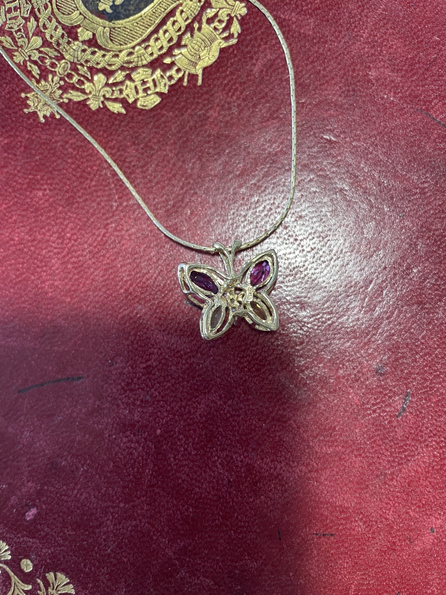Pendentif papillon or améthystes, péridots et brillants -photo-2