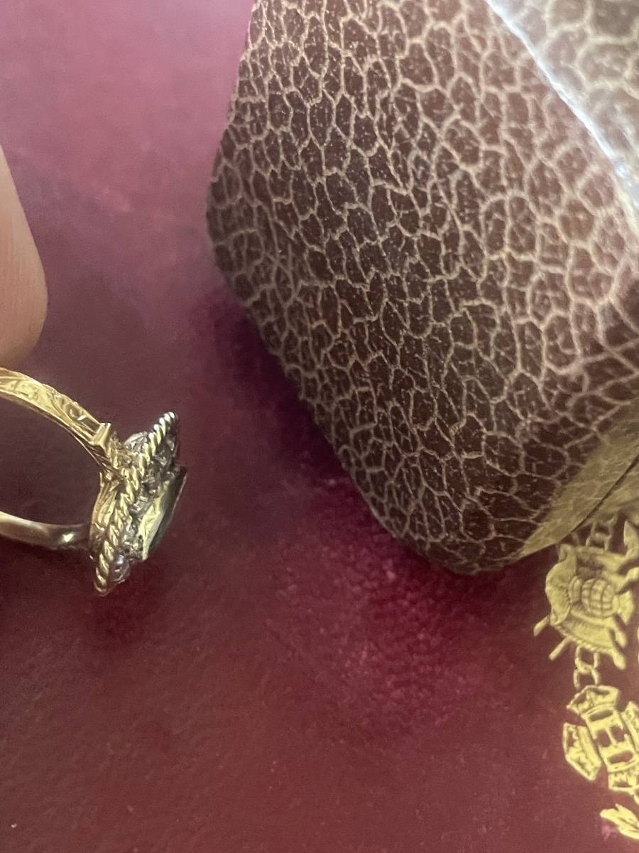 Bague or émeraude et roses diamants-photo-3