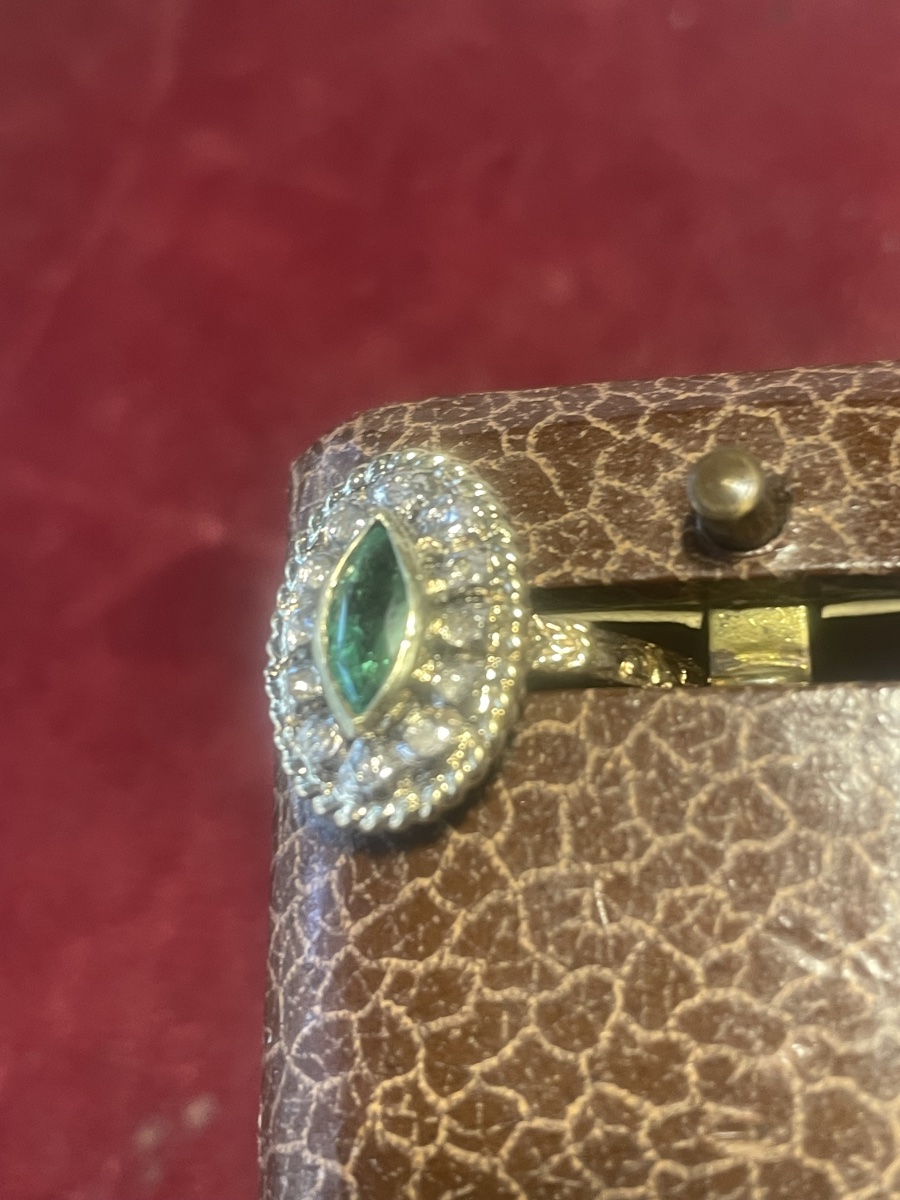 Bague or émeraude et roses diamants-photo-4