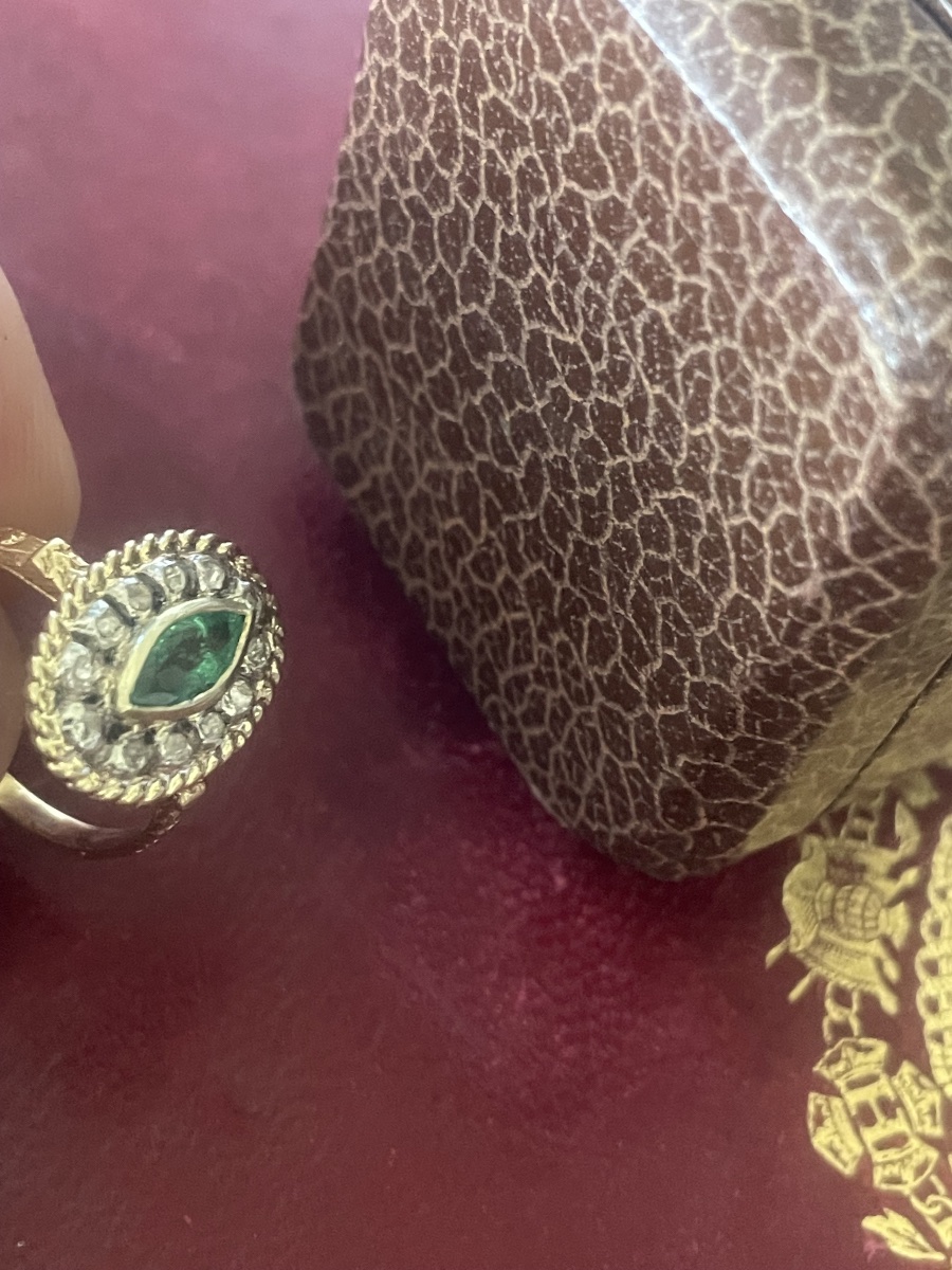 Bague or émeraude et roses diamants-photo-4