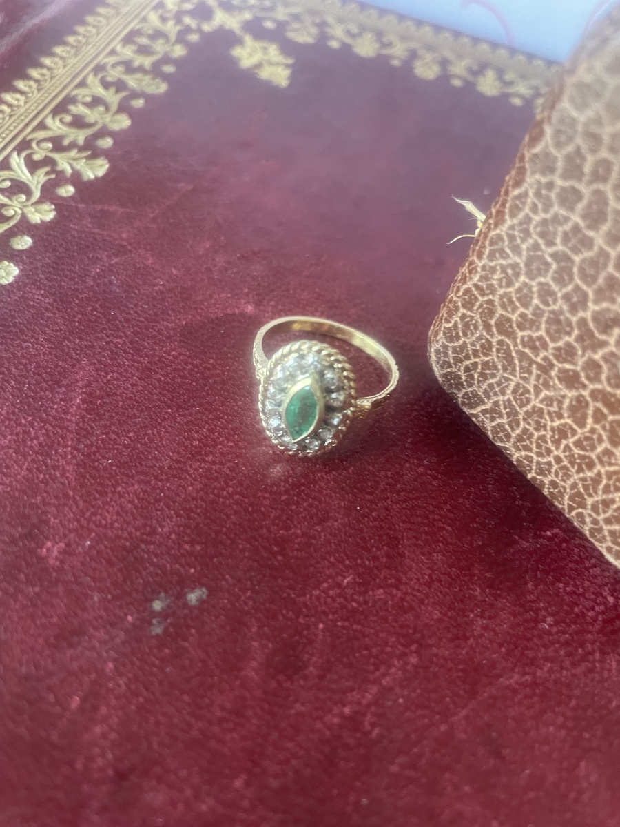 Bague or émeraude et roses diamants-photo-7