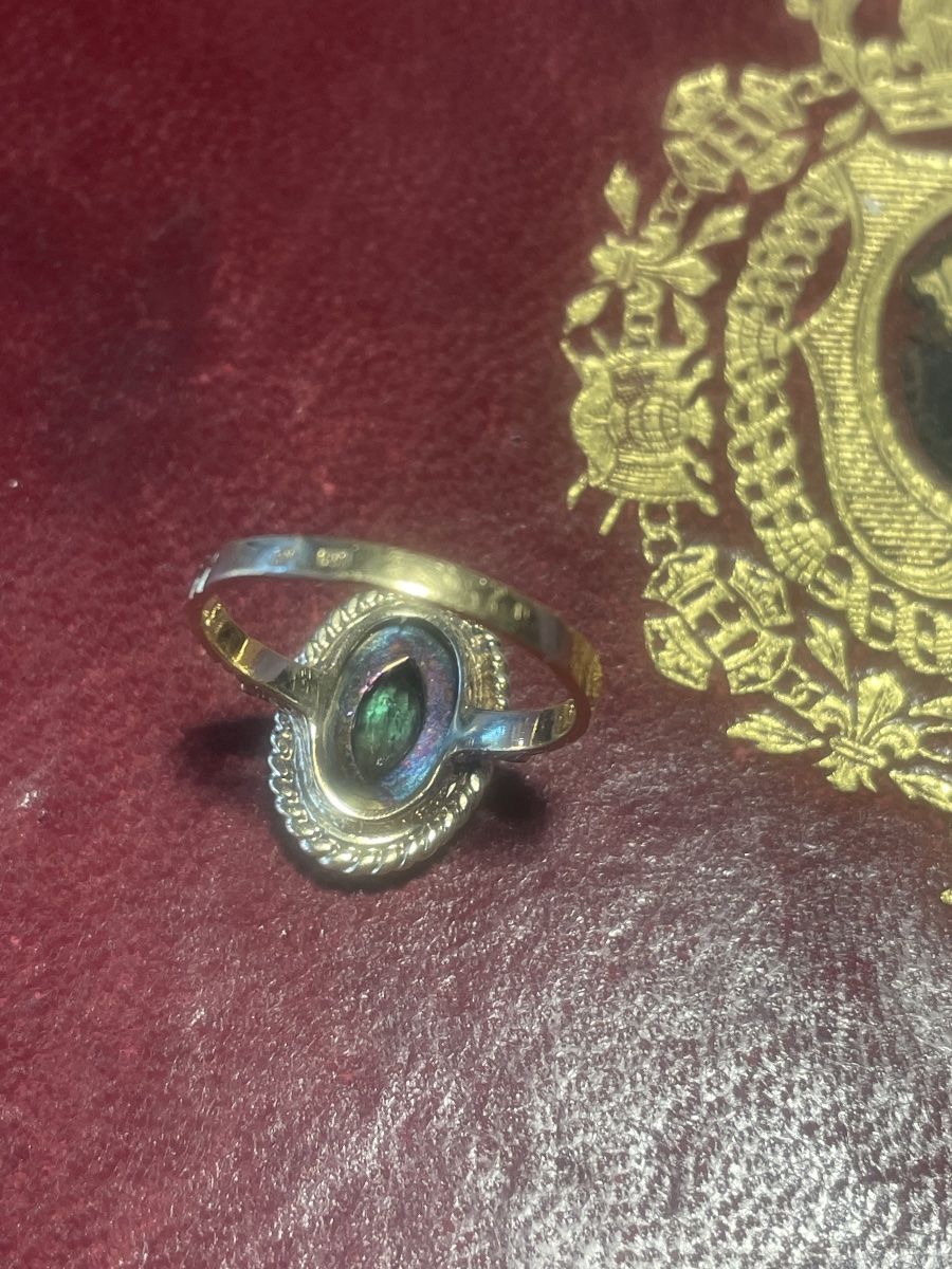 Bague or émeraude et roses diamants-photo-8
