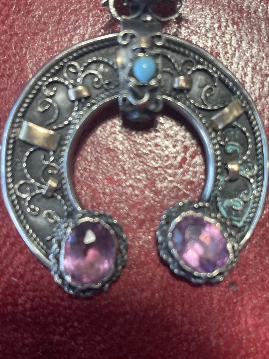 Silver Pendant With Amethysts And Turquoise -photo-3