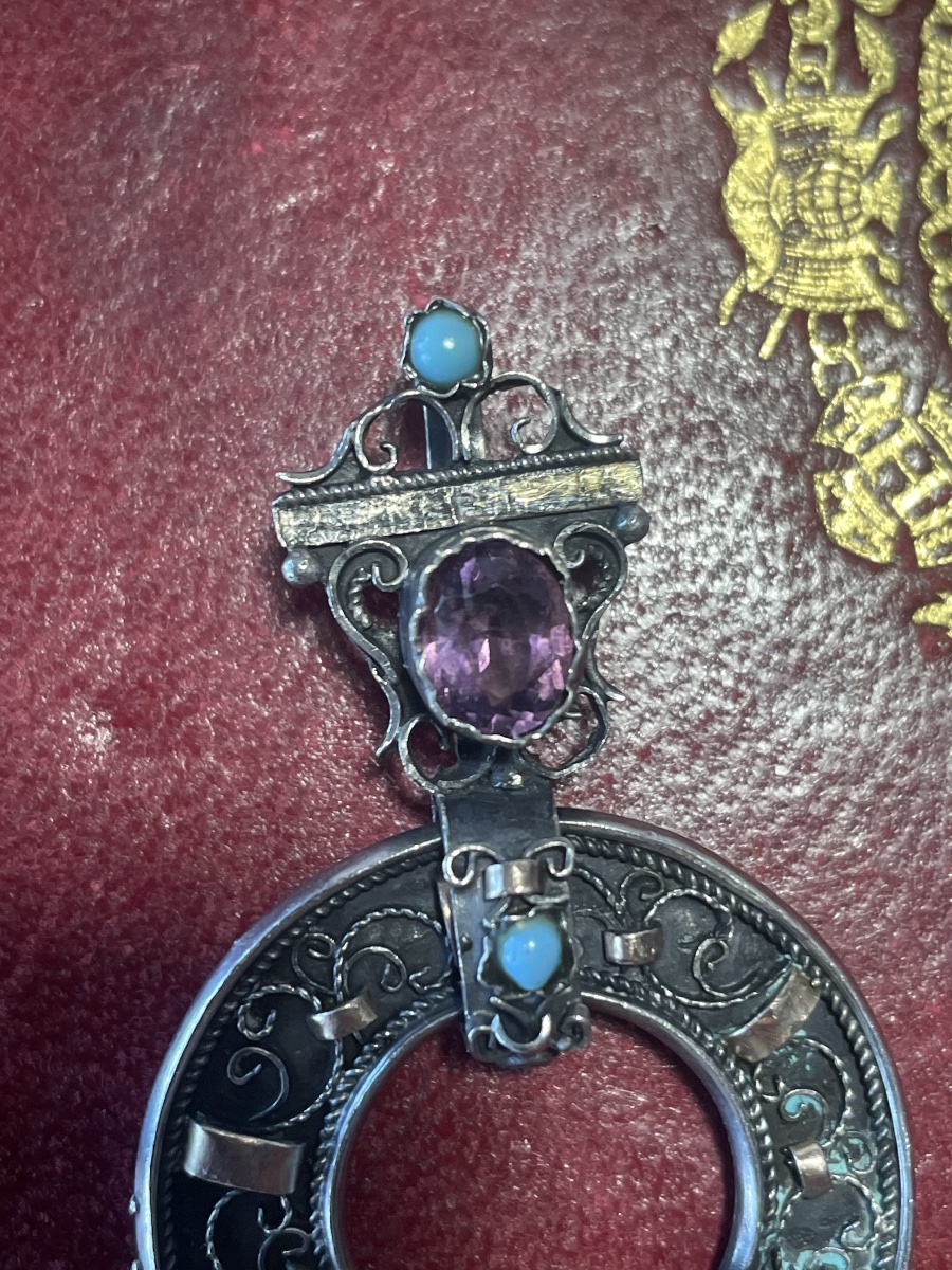 Silver Pendant With Amethysts And Turquoise -photo-5