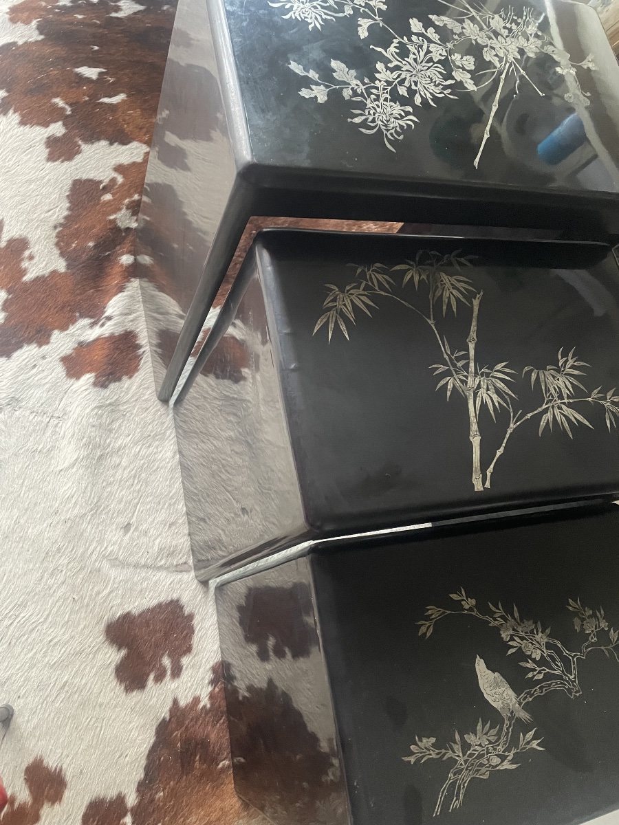Nested Tables In Lacquered Wood And Silver -photo-2
