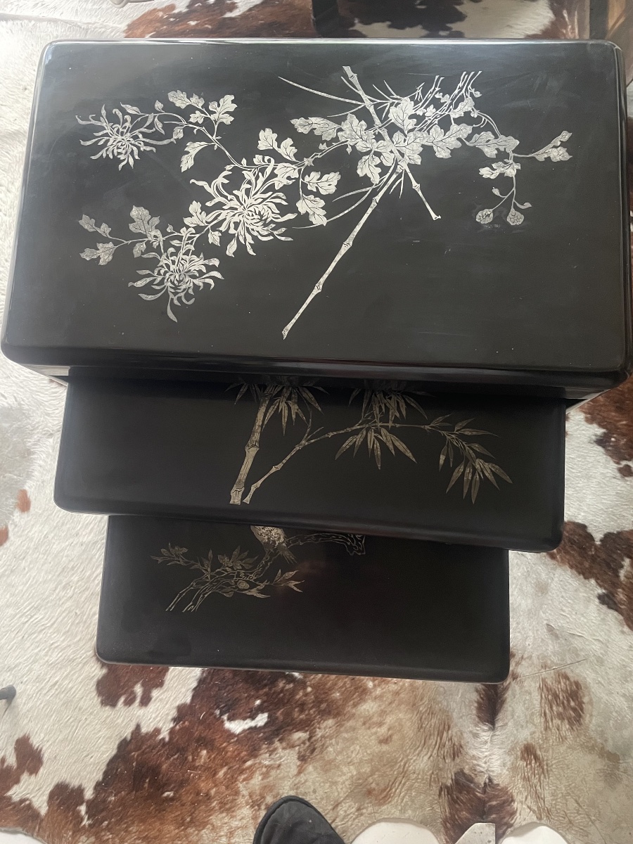 Nested Tables In Lacquered Wood And Silver -photo-4