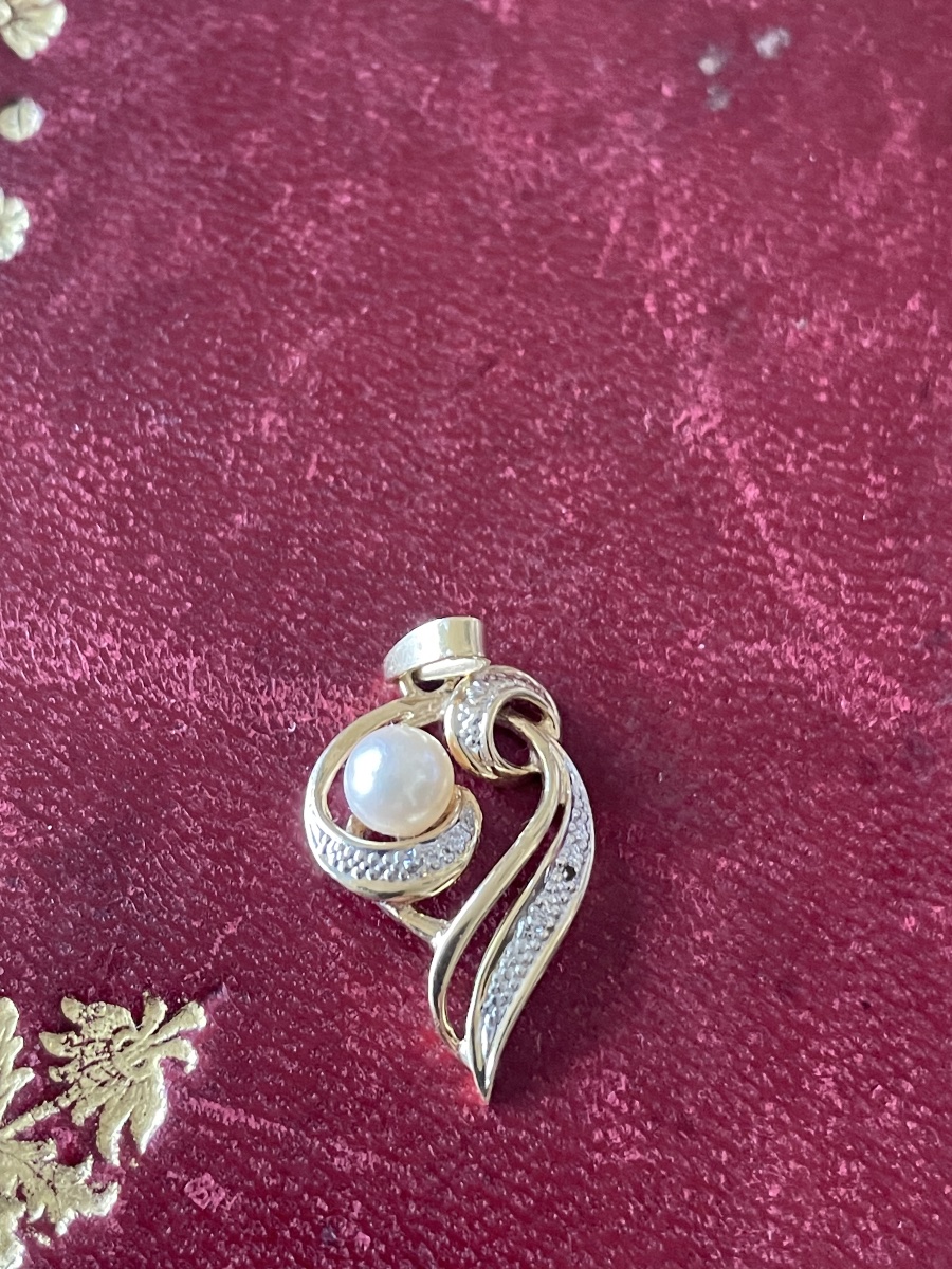 Pendentif or , perle et diamants -photo-3