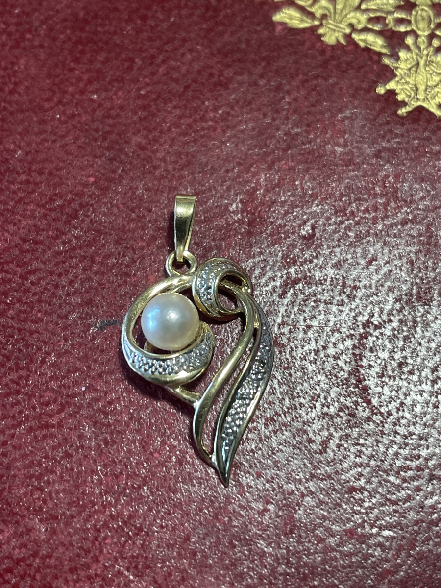 Pendentif or , perle et diamants -photo-2