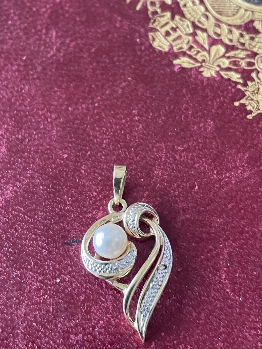 Pendentif or , perle et diamants -photo-4