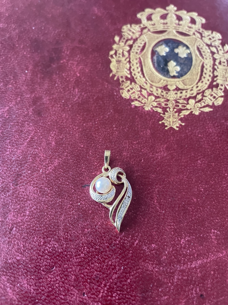 Pendentif or , perle et diamants -photo-6